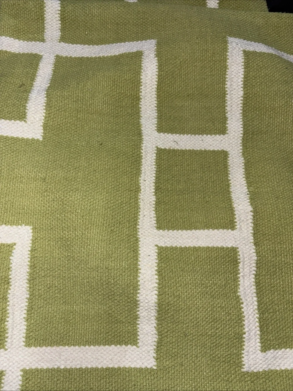 Green Geometric Accent Pillow with Cream Grid